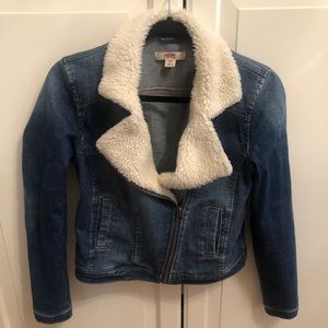 Shearling zip jean jacket